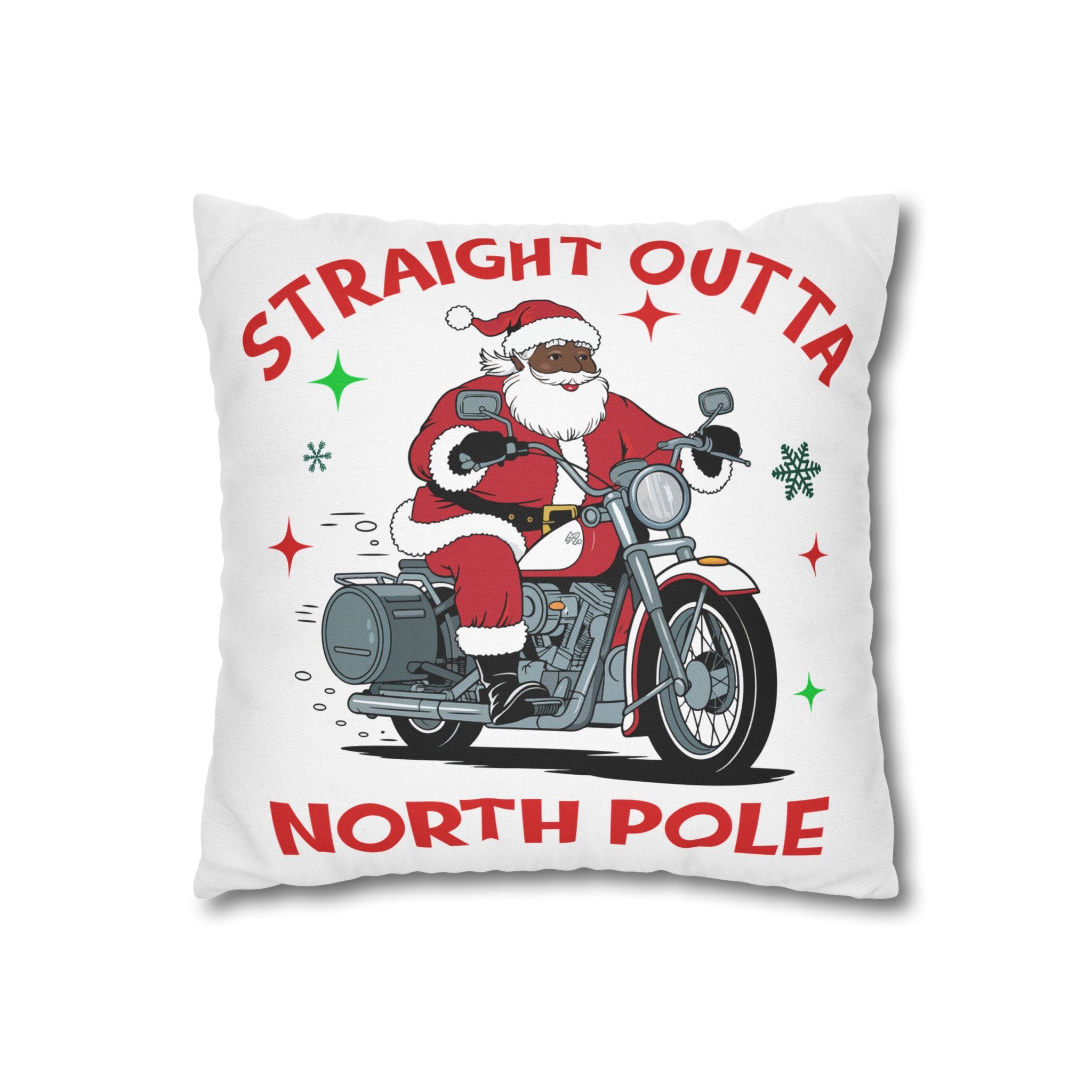 Christmas Santa Motorcycle Pillowcase, Holiday Home Decor, Gift for Bikers, Festive Cushion Cover, North Pole Decor