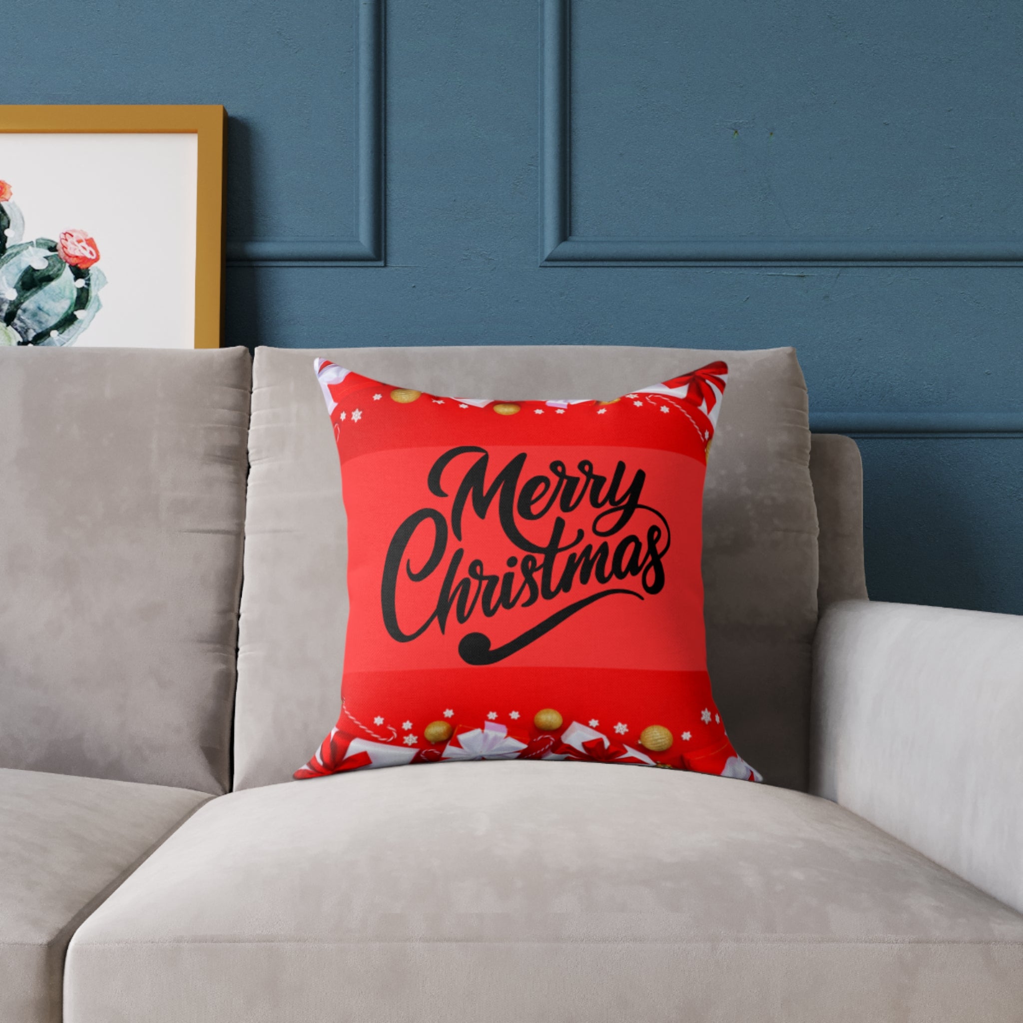 Merry Christmas Square Poly Canvas Pillow, Holiday Decor, Festive Home Accent, Christmas Gift, Cozy Throw Cushion, Seasonal Home Decor