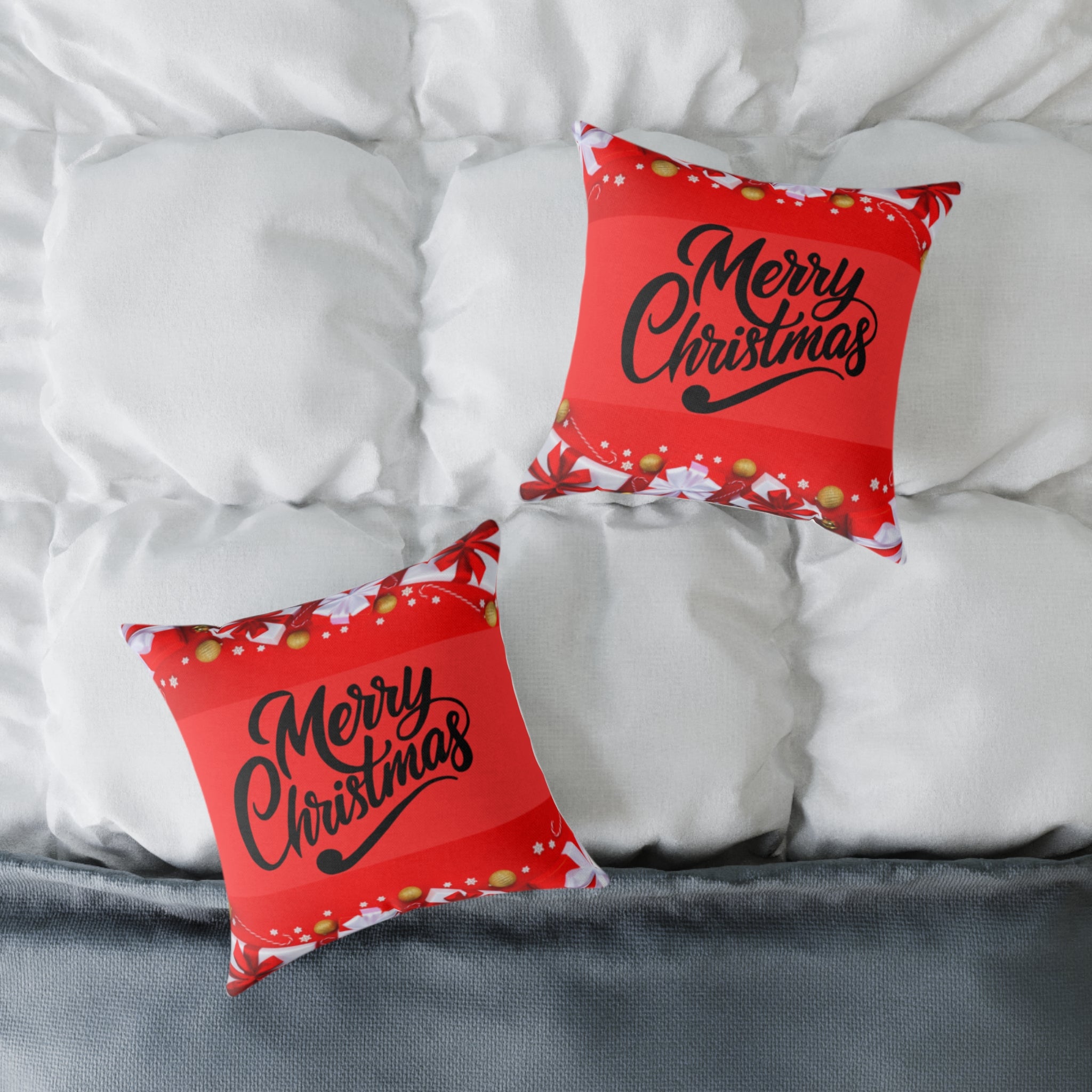 Merry Christmas Square Poly Canvas Pillow, Holiday Decor, Festive Home Accent, Christmas Gift, Cozy Throw Cushion, Seasonal Home Decor