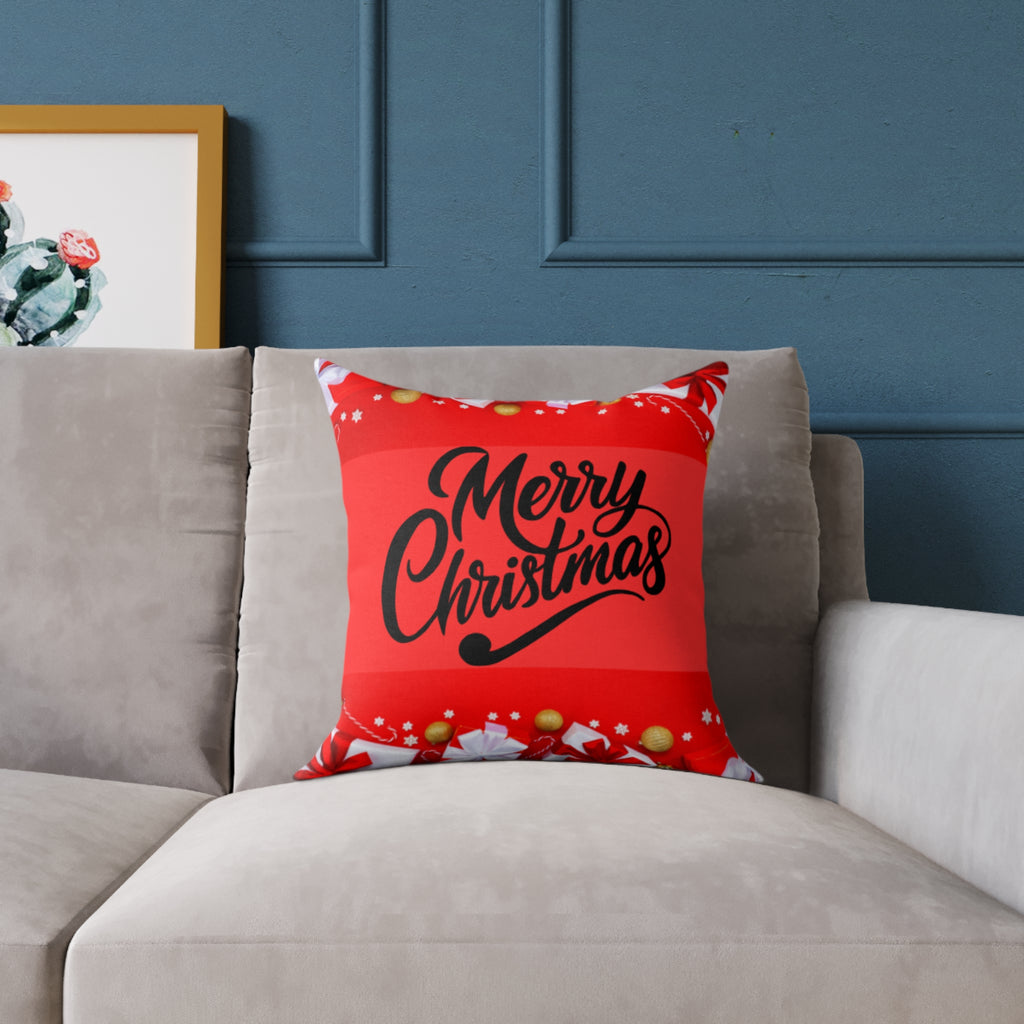Merry Christmas Square Poly Canvas Pillow, Holiday Decor, Festive Home Accent, Christmas Gift, Cozy Throw Cushion, Seasonal Home Decor